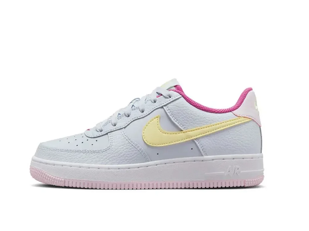 Nike Air Force 1 Football Gray/Citron/Pink Kids US Sz 4Y Lace-Up Sneakers Logo